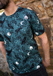 Ravenna Teal Raven Print Cotton T-Shirt