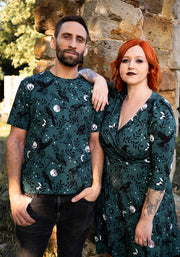 Ravenna Teal Raven Print Cotton T-Shirt