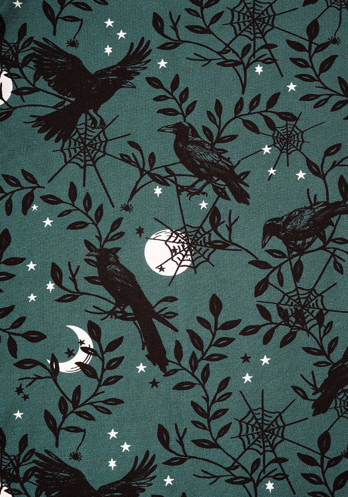 **PRE-ORDER ** Noctura Teal Raven Print Dress **PRE-ORDER**