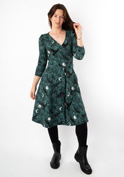 **PRE-ORDER ** Noctura Teal Raven Print Dress **PRE-ORDER**