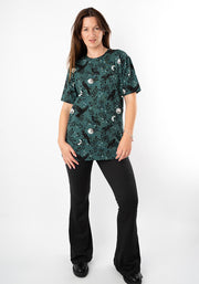 Ravenna Teal Raven Print Cotton T-Shirt