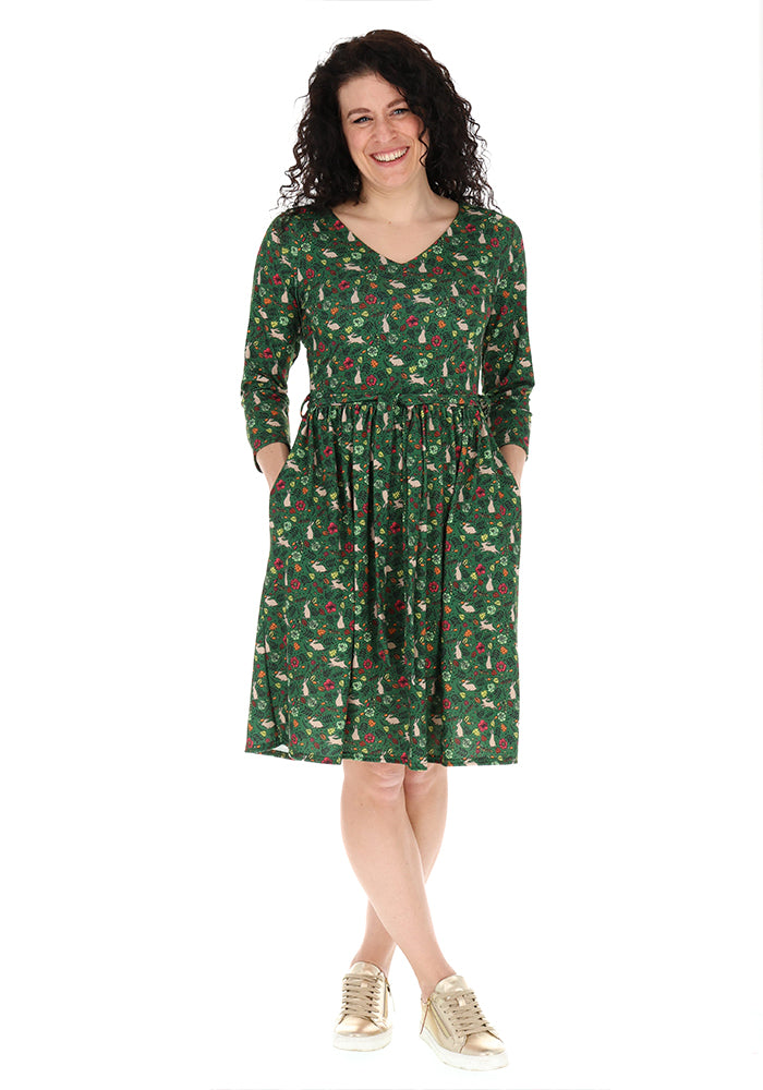 Front view of Rebecca Rabbit Print Jersey Dress, rebecca Rabbit Print Jersey Dress A little bit playful, a lot wearable.