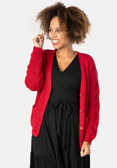 Red Cable Sleeve Cardigan