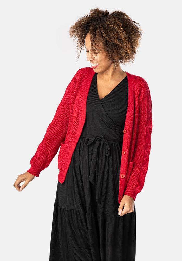 Red Cable Sleeve Cardigan