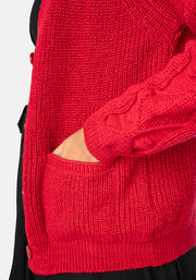 Red Cable Sleeve Cardigan