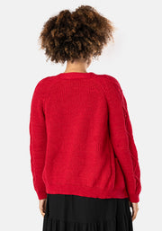 Red Cable Sleeve Cardigan