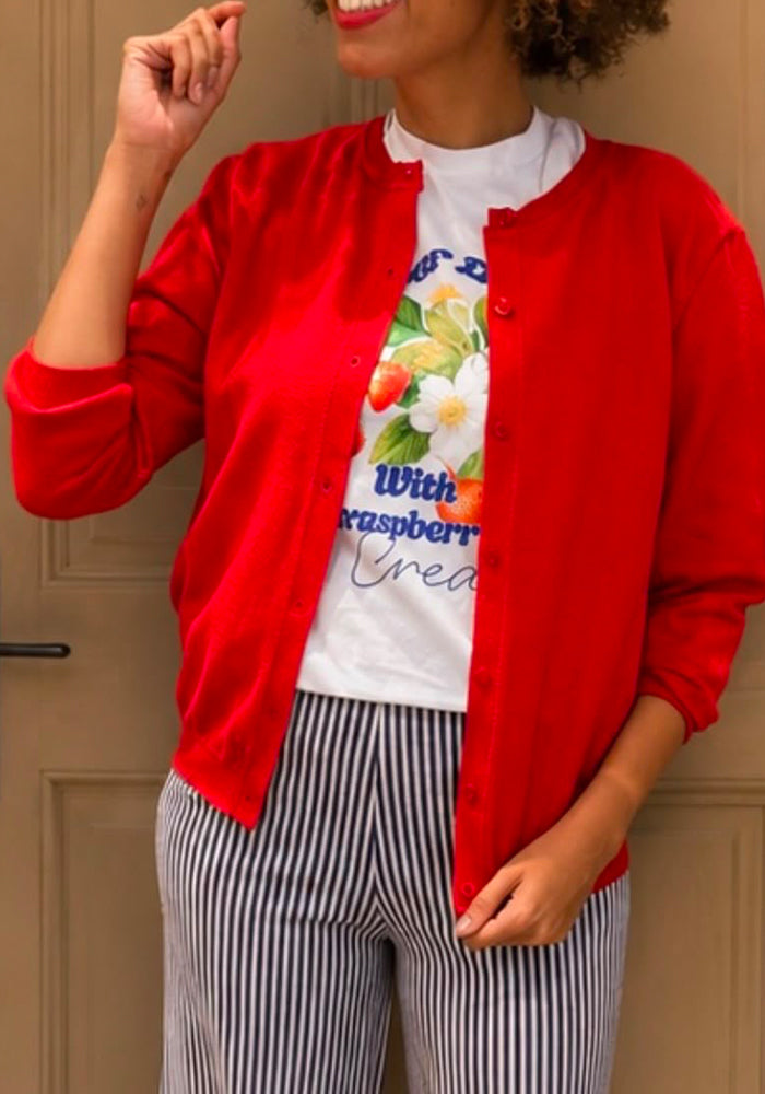 Red Fine Knit Cardigan
