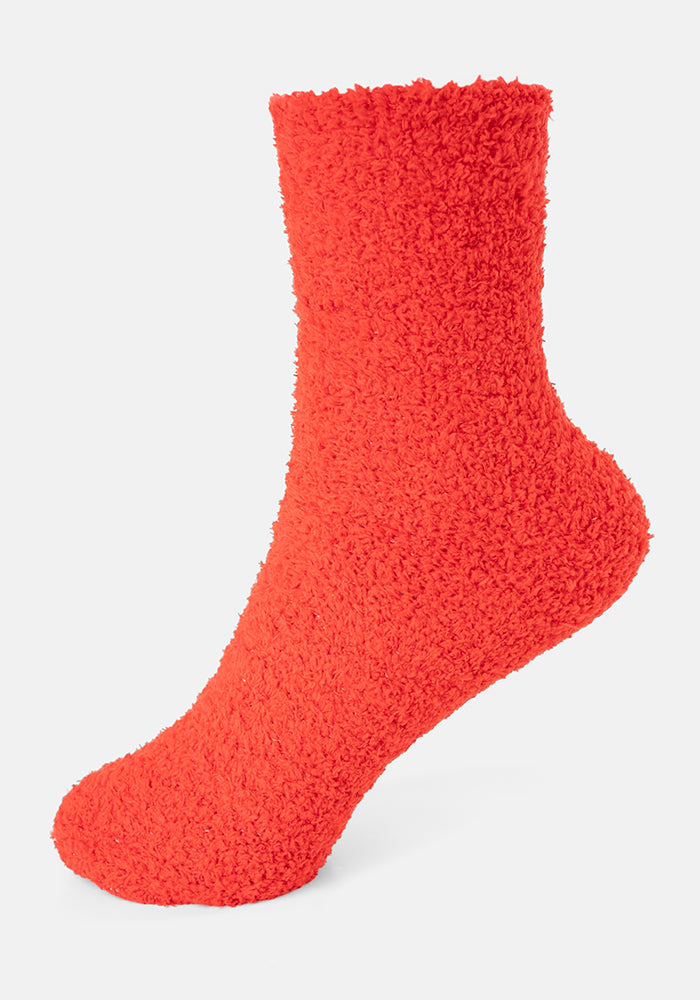 Front view of Red Fluffy Socks