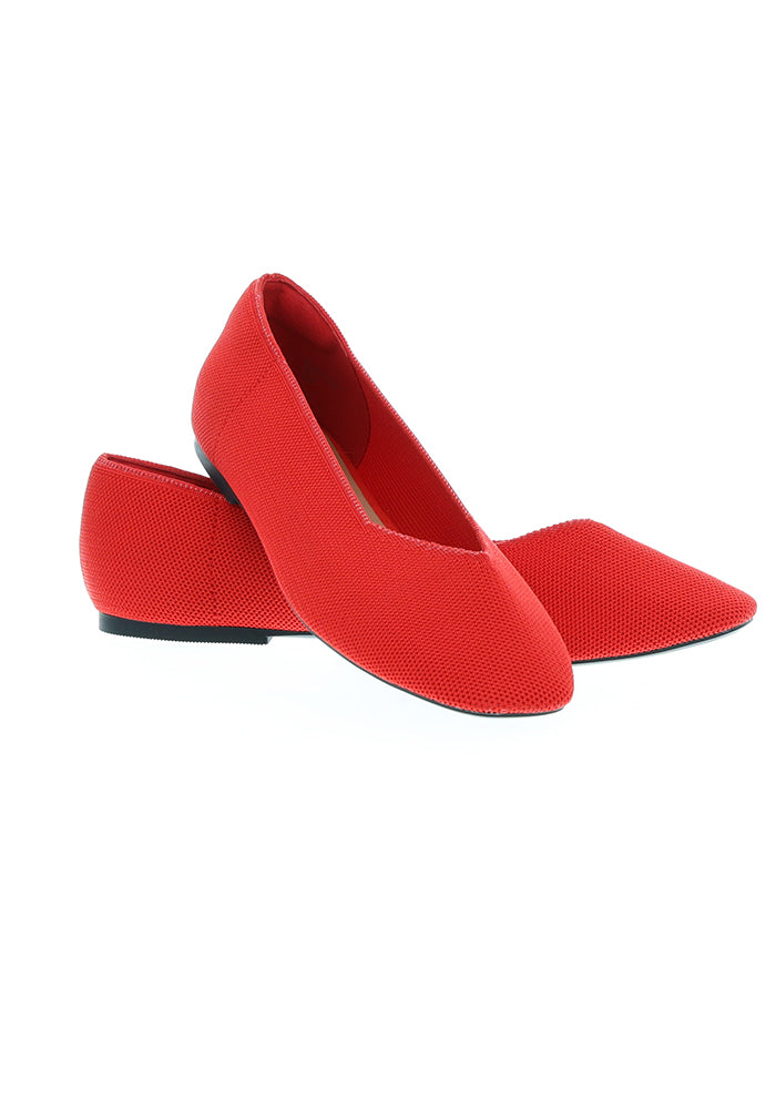 Fourteenth angle of Red Knitted Ballet Pumps