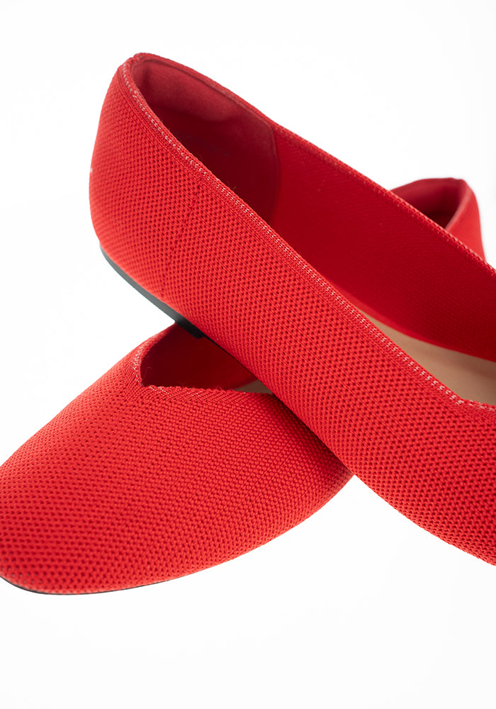 Tenth angle of Red Knitted Ballet Pumps