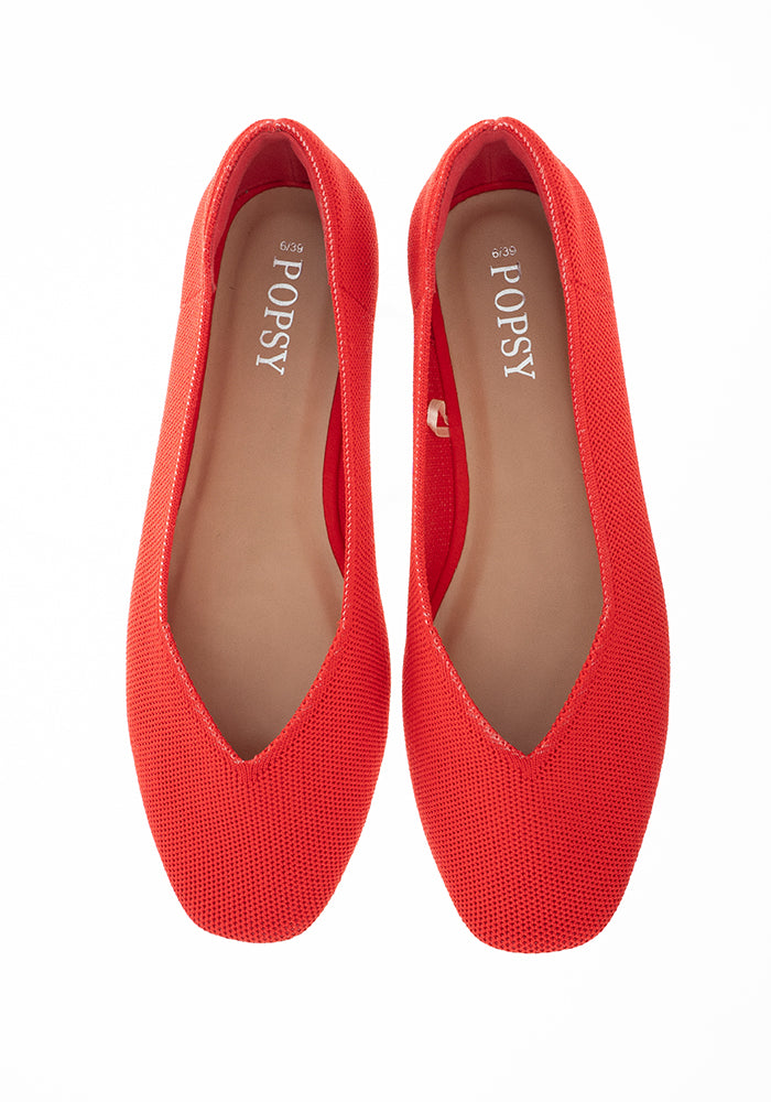 Fifth angle of Red Knitted Ballet Pumps