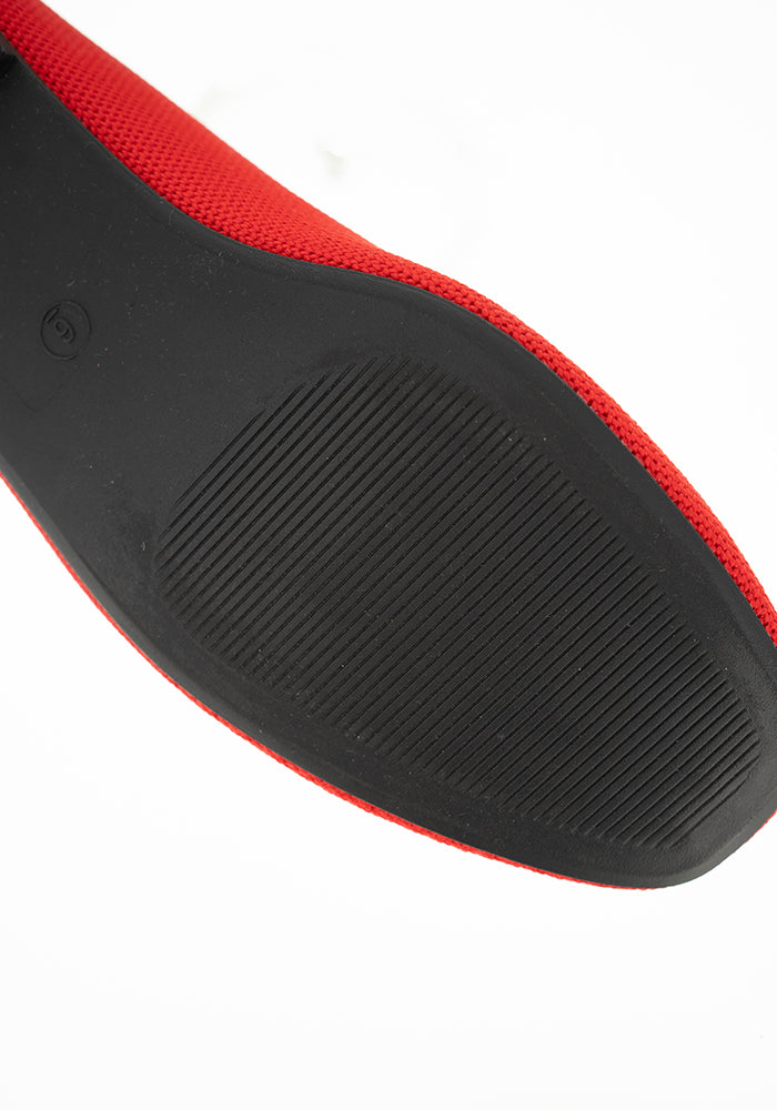 Eighth angle of Red Knitted Ballet Pumps