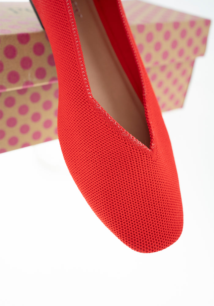 Fifteenth angle of Red Knitted Ballet Pumps