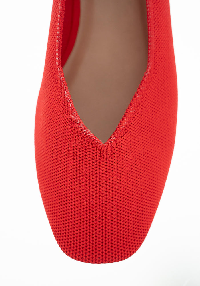 Third angle of Red Knitted Ballet Pumps