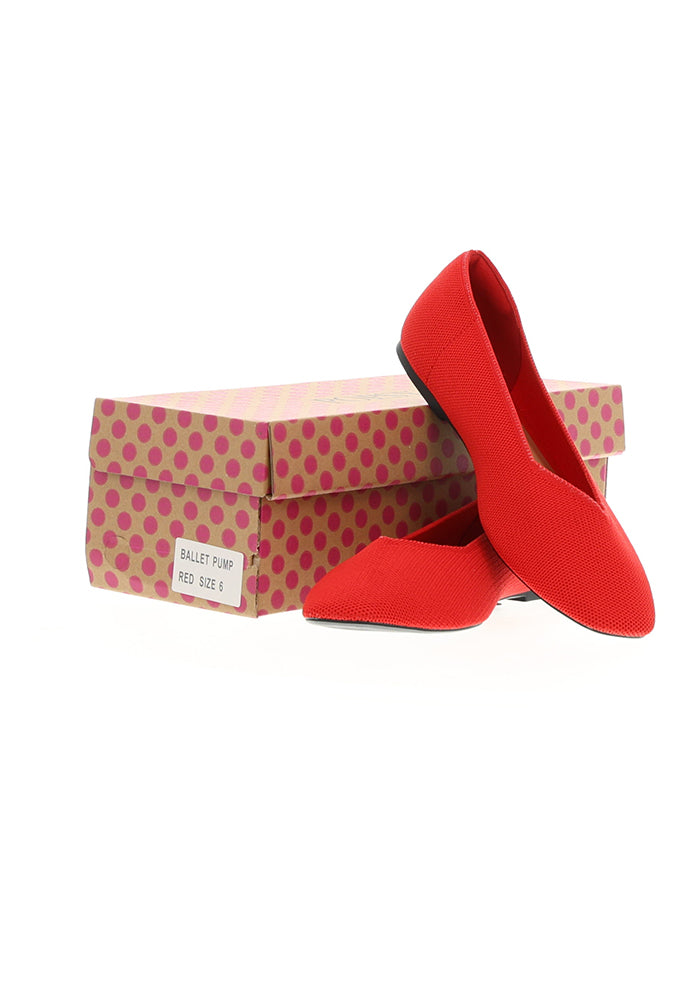 Fourth angle of Red Knitted Ballet Pumps