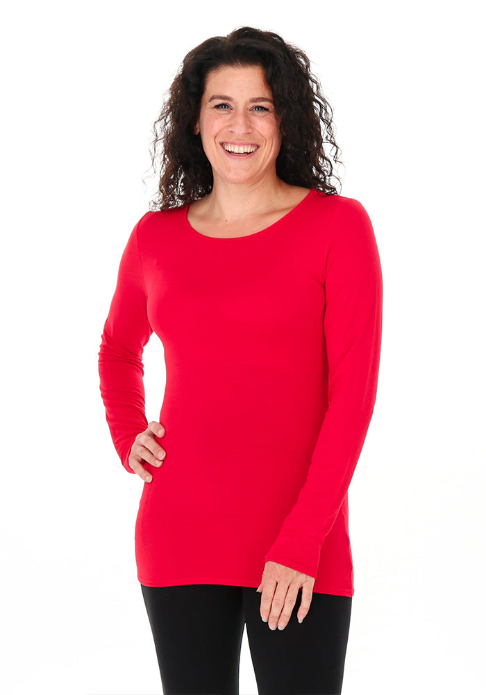 Red Long Sleeve Scoop Neck Top