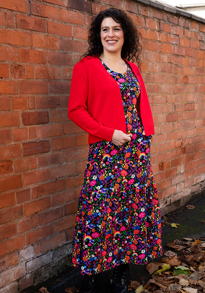 Fifth angle of Red Ribbed Cuffed Cardigan