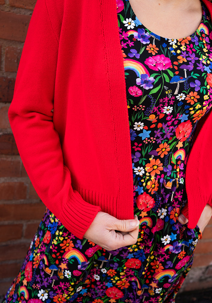 Second angle of Red Ribbed Cuffed Cardigan