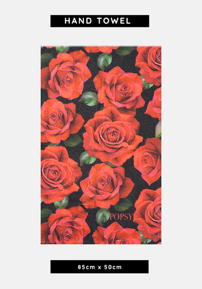 Red Rose Print Hand Towel