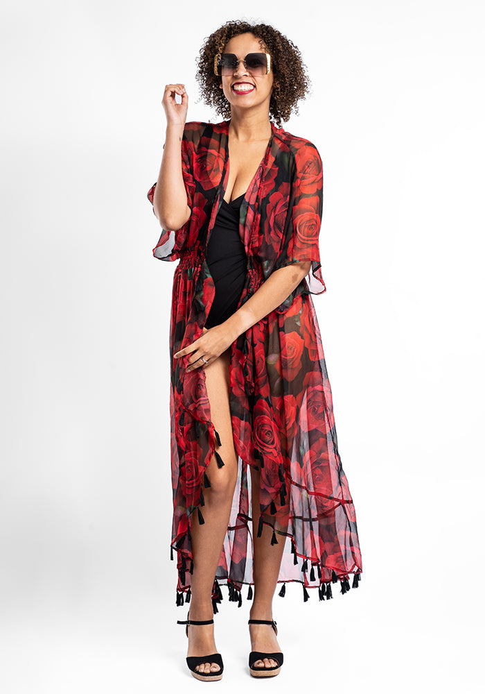 Red Rose Tie Front Cover Up