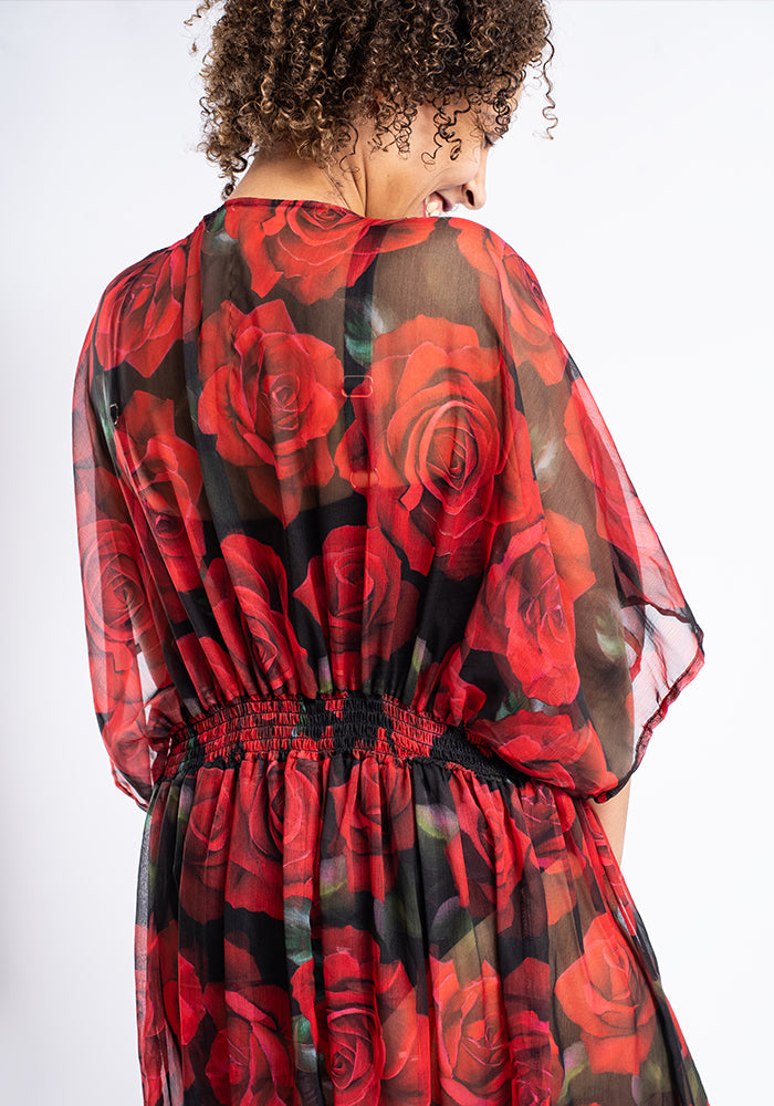 Red Rose Tie Front Cover Up