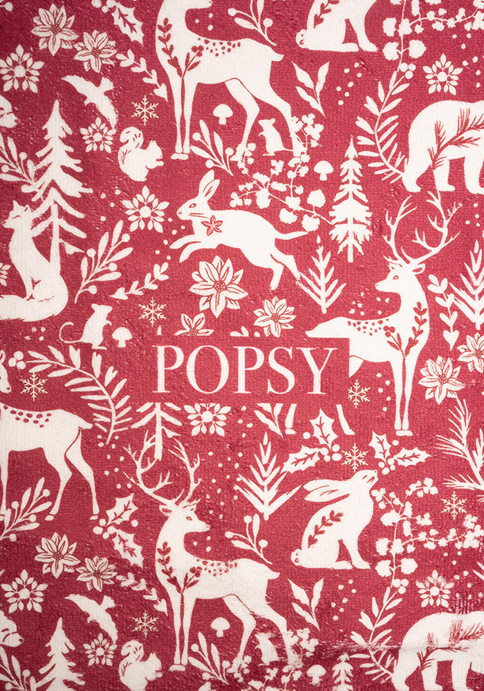 Pop-under Red Winter Woodland Print Plush Blanket