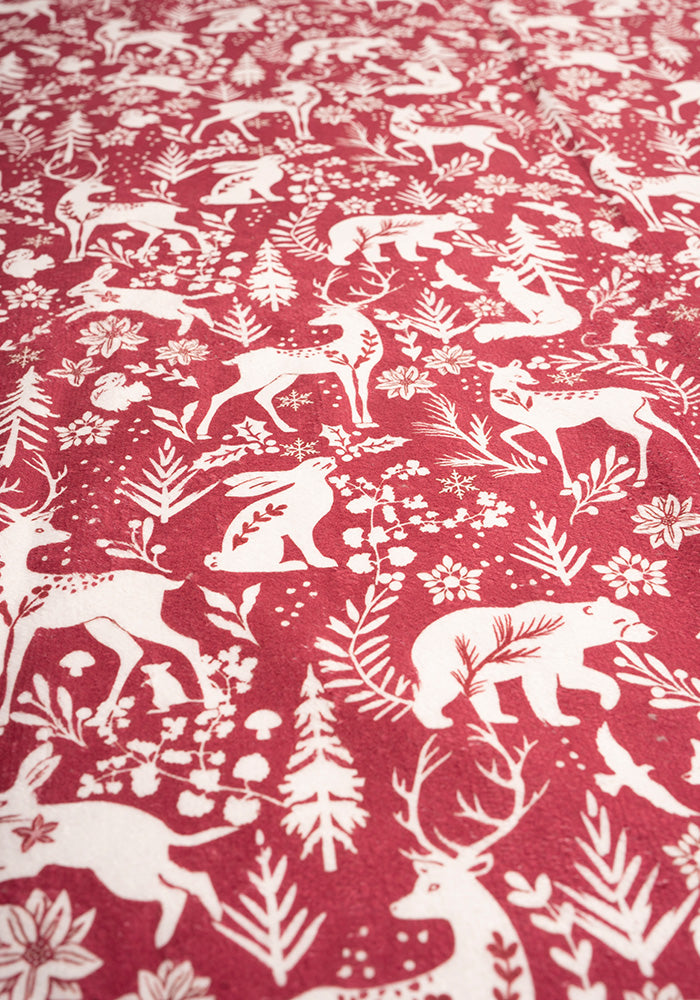 Pop-under Red Winter Woodland Print Plush Blanket