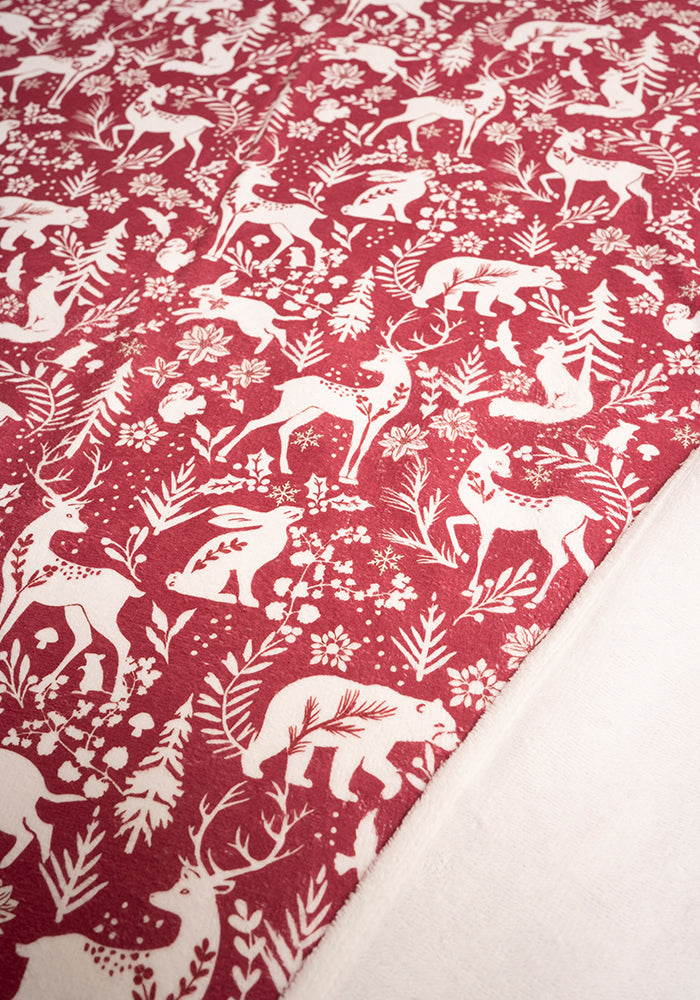 Pop-under Red Winter Woodland Print Plush Blanket