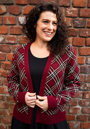 Wine & Gold Lurex Check Cardigan