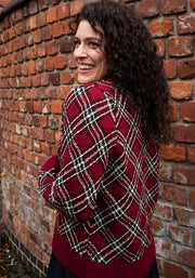 Wine & Gold Lurex Check Cardigan