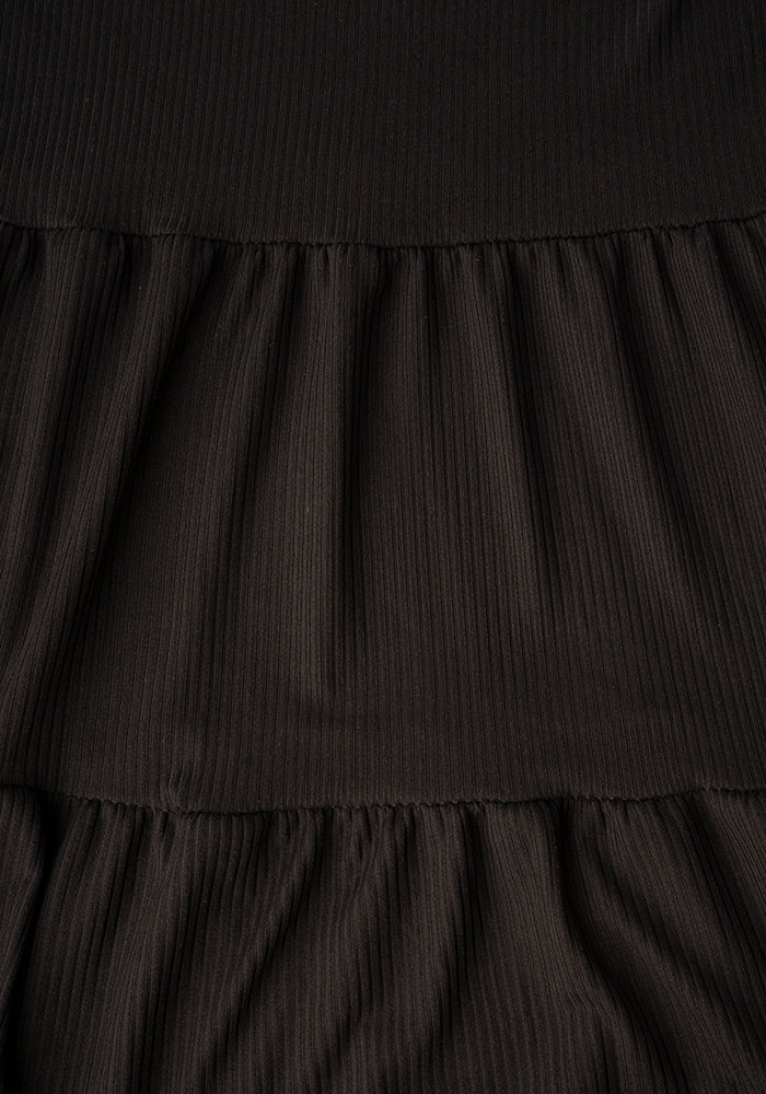 Reed Black Rib Brush Tiered Hem Dress