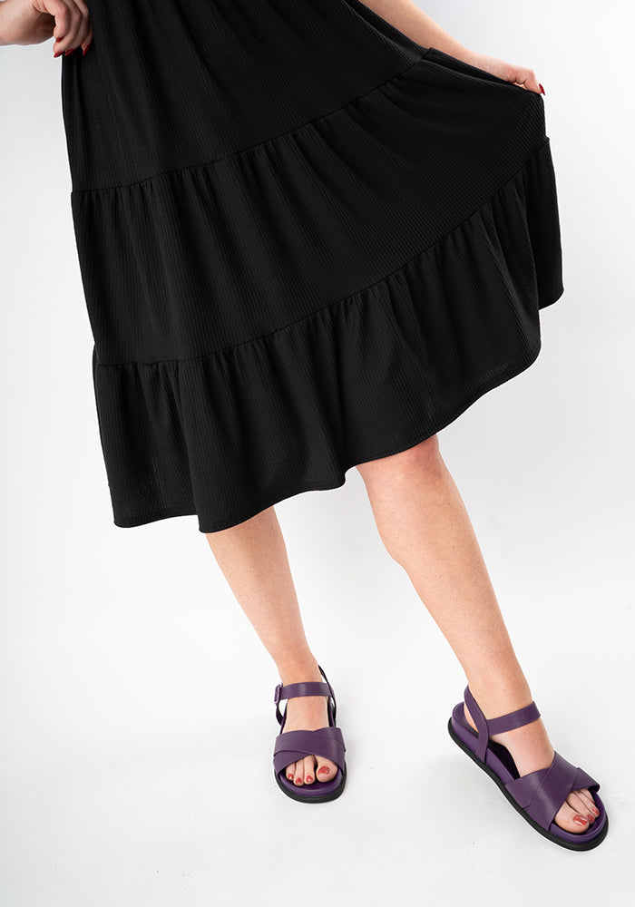 Reed Black Rib Brush Tiered Hem Dress