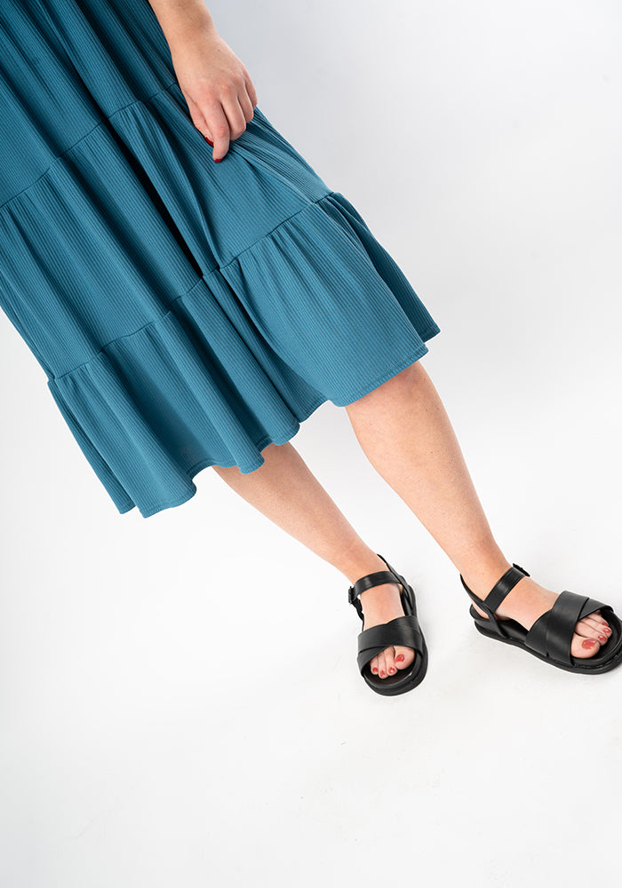Seventh angle of Reed Blue Rib Brush Tiered Hem Dress
