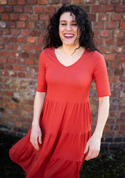Reed Rust Rib Brush Tiered Hem Dress