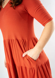 Reed Rust Rib Brush Tiered Hem Dress