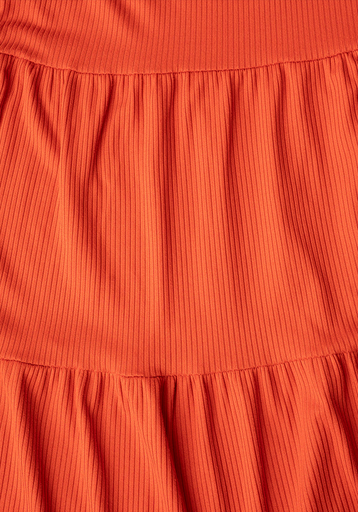 Second angle of Reed Rust Rib Brush Tiered Hem Dress