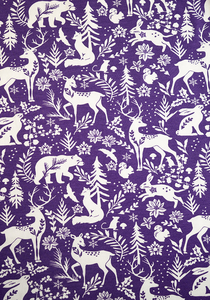 Reene Purple Woodland Animal Print Cotton Midi Dress