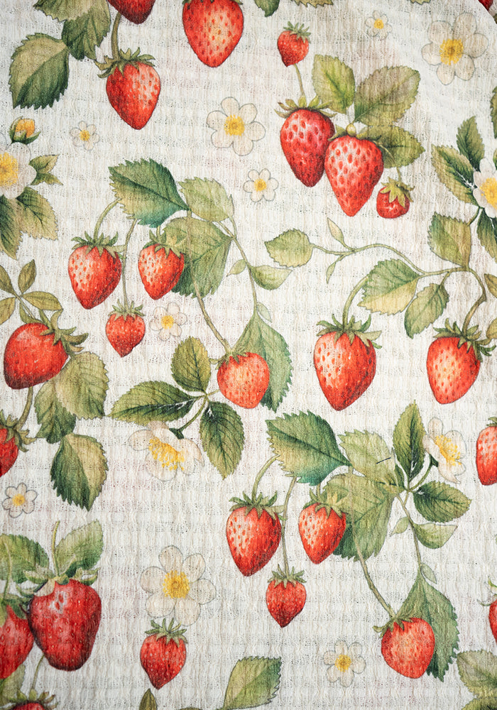 Rella Cream Strawberries Print Tiered Hem Midaxi Dress