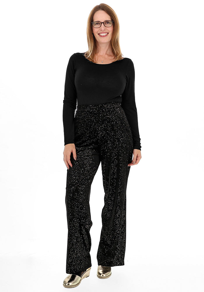 Rena Black/Gold Pull On Trousers