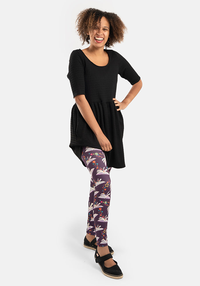 Eighth angle of Rene Purple Book Print Popsy Leggings