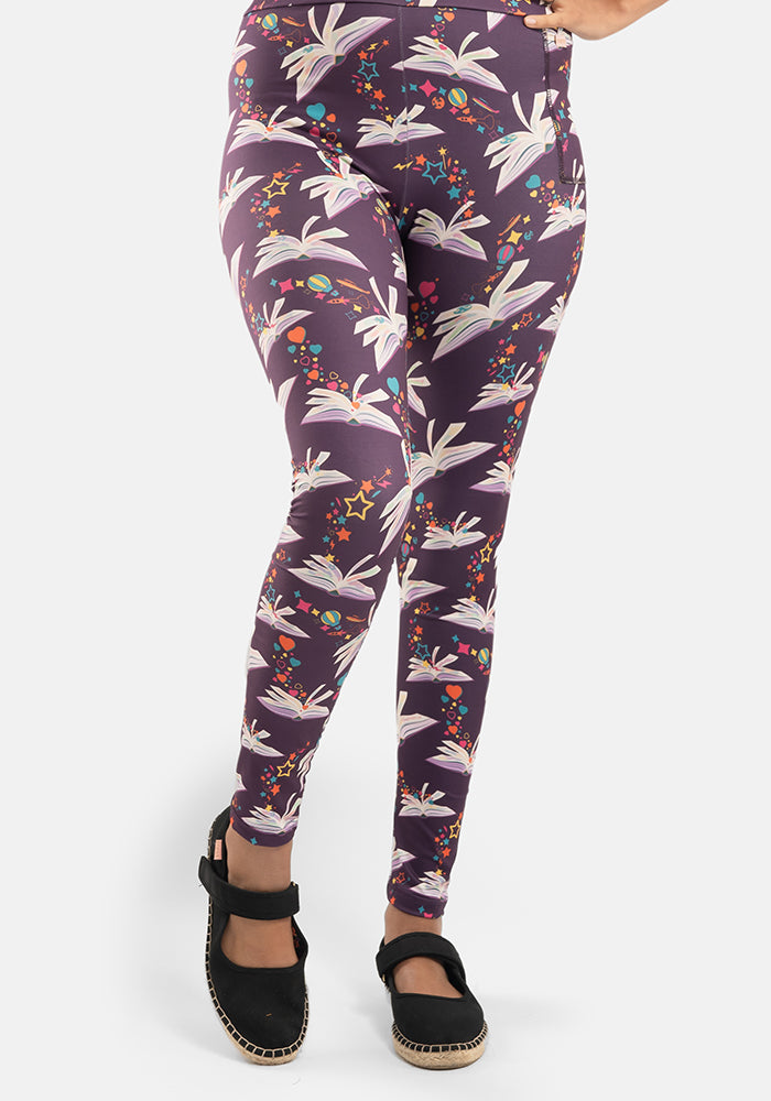 Second angle of Rene Purple Book Print Popsy Leggings