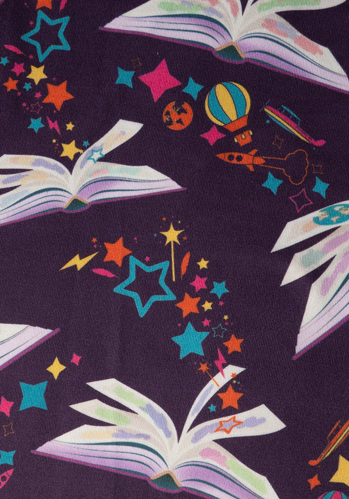 Third angle of Rene Purple Book Print Popsy Leggings