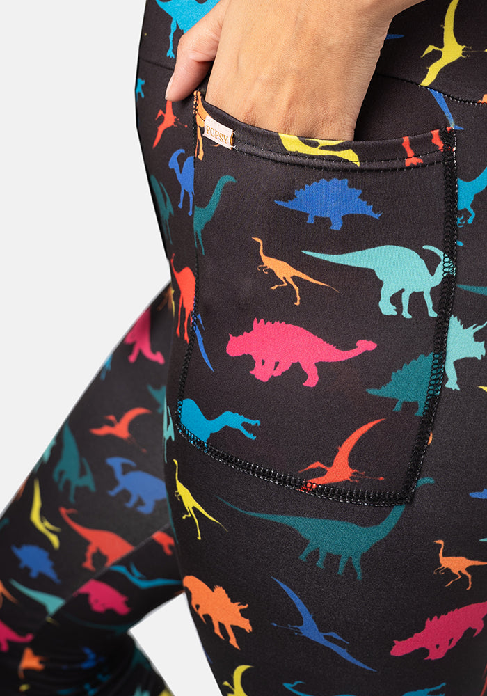 Third angle of Rene Bright Dinosaur Print Popsy Leggings