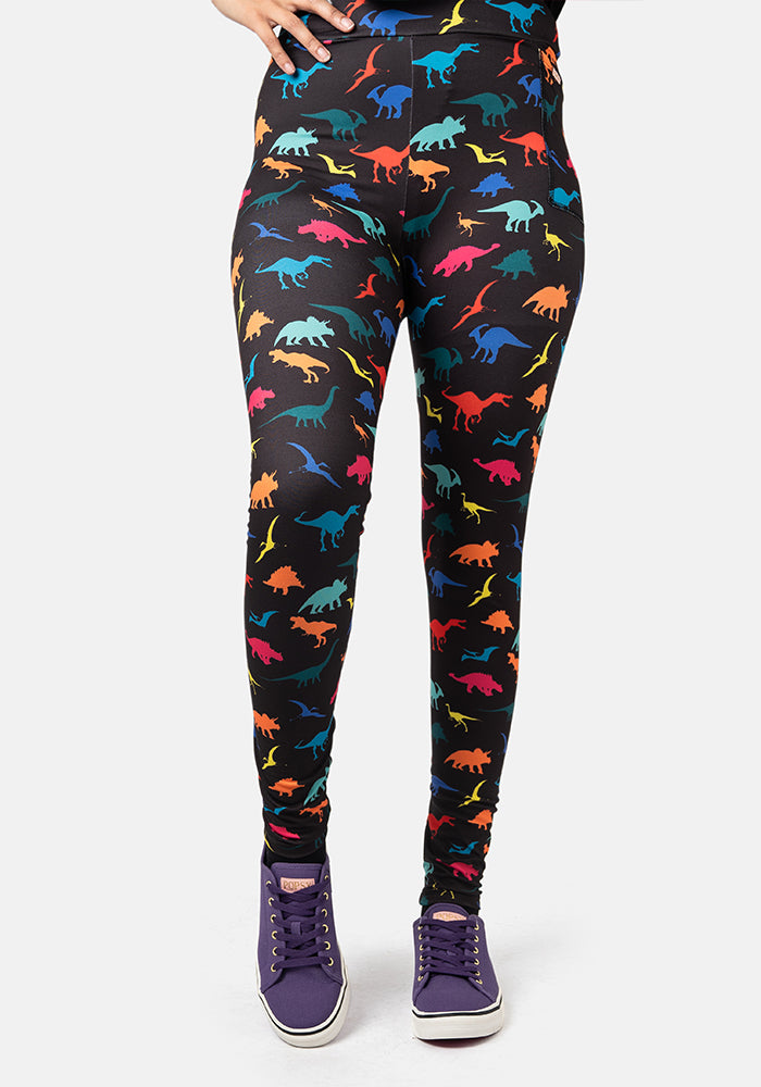 Second angle of Rene Bright Dinosaur Print Popsy Leggings