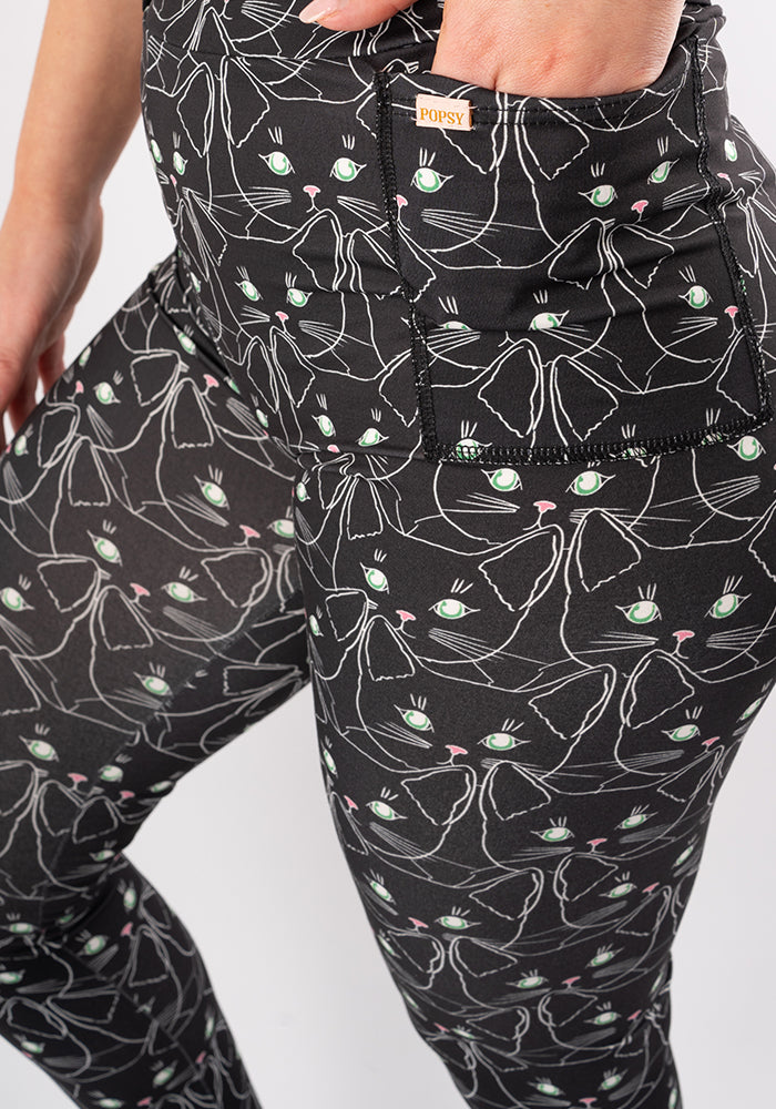 Third angle of Rene Cat Face Print Popsy Leggings