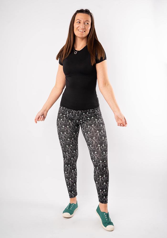 Front view of Rene Cat Face Print Popsy Leggings