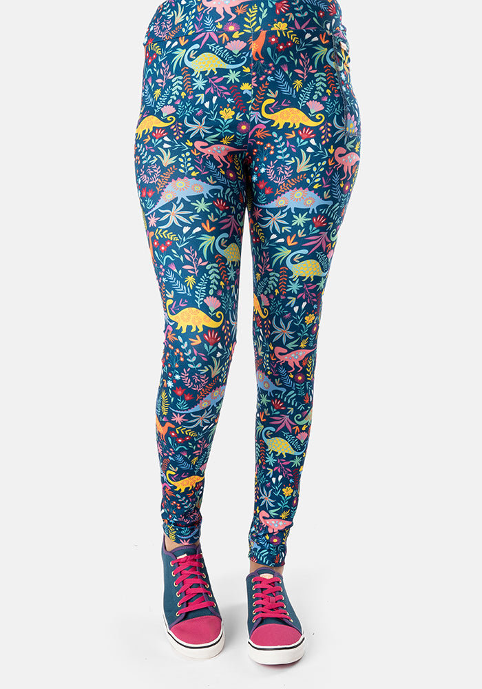 Front view of Rene Dinosaur Print Popsy Leggings