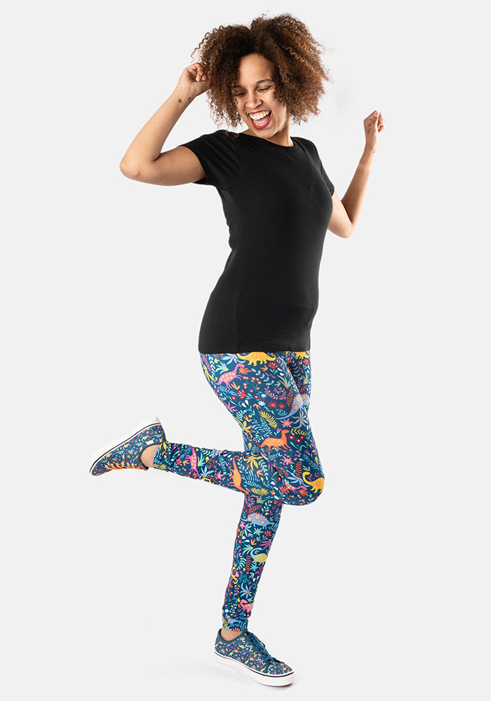 Third angle of Rene Dinosaur Print Popsy Leggings