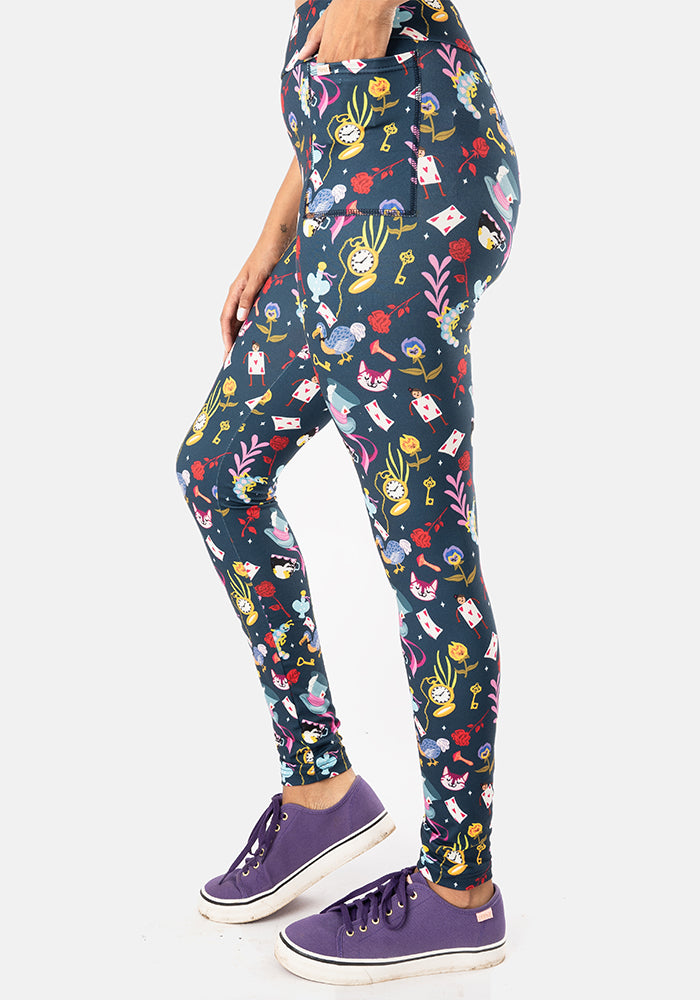 Third angle of Rene Hatters Tea Party Print Popsy Leggings