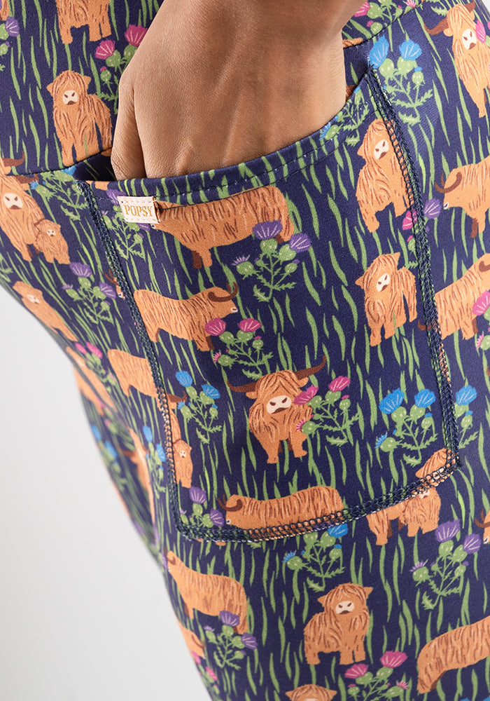 Third angle of Rene Highland Cow Print Popsy Leggings